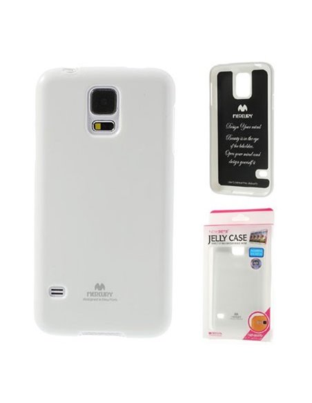 CUSTODIA GEL TPU SILICONE per SAMSUNG G900F GALAXY S5, S5 NEO COLORE BIANCO LUCIDO CON GLITTER ALTA QUALITA' MERCURY BLISTER