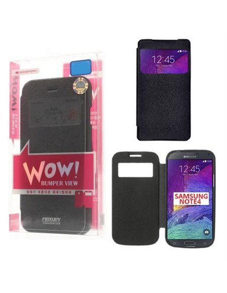 CUSTODIA FLIP ORIZZONTALE per SAMSUNG GALAXY NOTE 4 CON FINESTRA ID E INTERNO IN TPU COLORE NERO WOW! MERCURY BLISTER