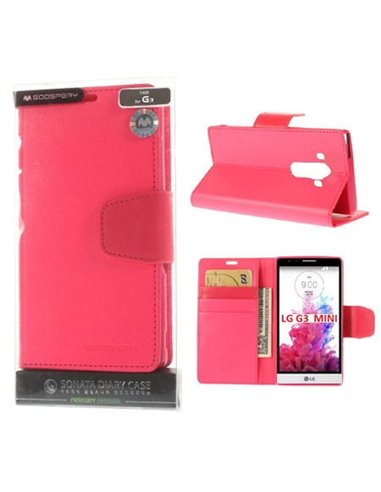 CUSTODIA FLIP ORIZZONTALE PELLE per LG G3s D722, G3s DUAL D728 CON INTERNO IN TPU SILICONE COLORE FUCSIA SONATA BLISTER