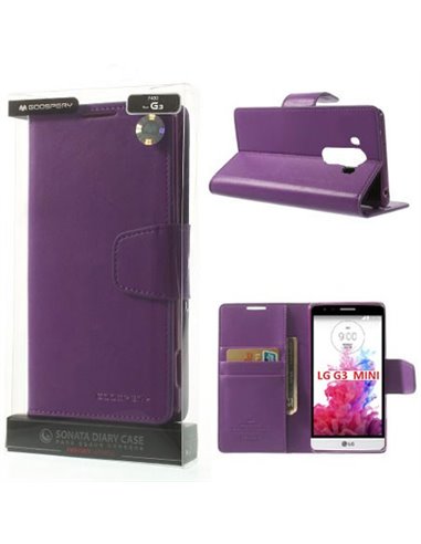 CUSTODIA FLIP ORIZZONTALE PELLE per LG G3s D722, G3s DUAL D728 CON INTERNO IN TPU SILICONE COLORE VIOLA SONATA BLISTER
