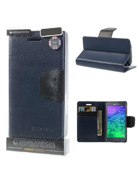 CUSTODIA FLIP ORIZZONTALE PELLE per SAMSUNG G850 GALAXY ALPHA CON INTERNO IN SILICONE E STAND COLORE BLU SONATA BLISTER