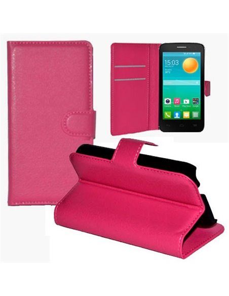 CUSTODIA FLIP ORIZZONTALE PELLE per ALCATEL ONE TOUCH POP D5 5038D CON STAND, PORTA CARTE E CHIUSURA MAGNETICA COLORE ROSA