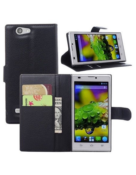 CUSTODIA FLIP ORIZZONTALE PELLE per ZTE BLADE L2 CON STAND, TASCHE PORTA CARTE E CHIUSURA MAGNETICA COLORE NERO