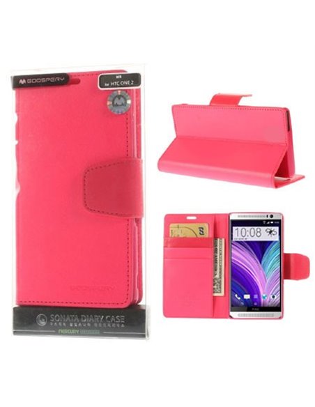 CUSTODIA FLIP ORIZZONTALE PELLE per HTC ONE 2 ( M8 ), ONE M8s CON INTERNO IN TPU E STAND COLORE FUCSIA ALTA QUALITA' SONATA BLIS