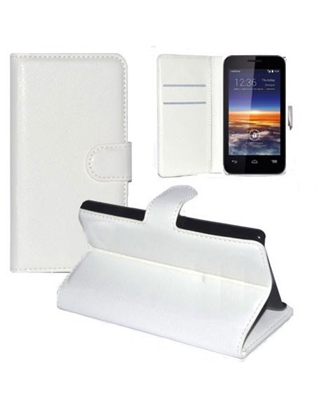 CUSTODIA FLIP ORIZZONTALE PELLE per VODAFONE SMART 4 MINI 785 CON STAND, PORTA CARTE E CHIUSURA MAGNETICA COLORE BIANCO