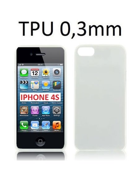 CUSTODIA GEL TPU SILICONE ULTRA SLIM 0,3mm per APPLE IPHONE 4, IPHONE 4s COLORE BIANCO TRASPARENTE