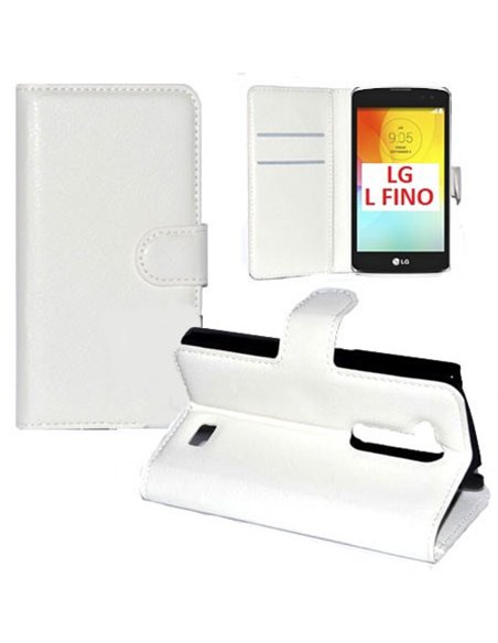 CUSTODIA FLIP ORIZZONTALE SIMILPELLE per LG L FINO, D290N, D295 CON STAND, TASCHE PORTA CARTE E CHIUSURA MAGNETICA COLORE BIANCO