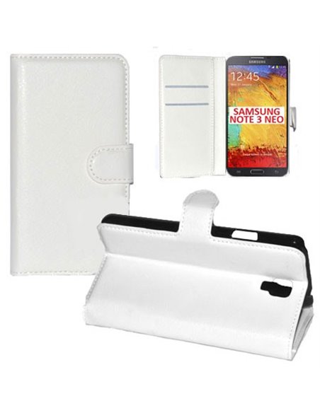 CUSTODIA FLIP ORIZZONTALE PELLE per SAMSUNG GALAXY NOTE 3 NEO CON STAND, TASCHE PORTA CARTE E CHIUSURA MAGNETICA COLORE BIANCO