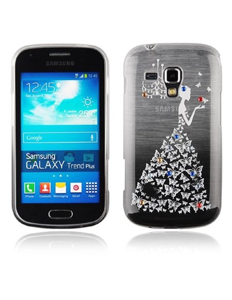 CUSTODIA TPU SILICONE per SAMSUNG S7562 GALAXY S DUOS, S7560, S7580  FANTASIA PRINCIPESSA CON STRASS SU SFUMATURA NERA