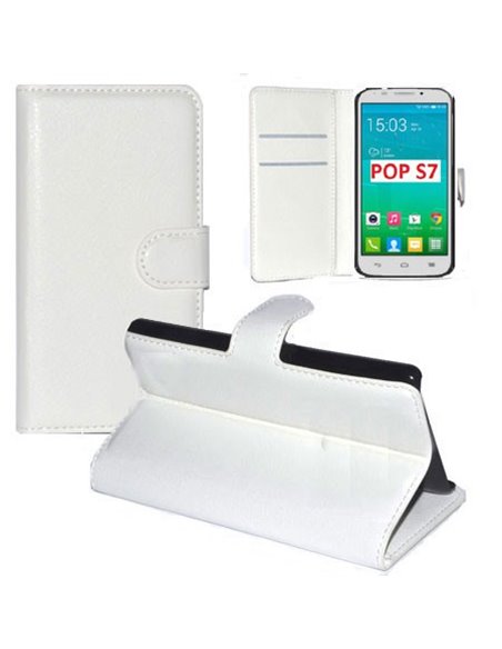 CUSTODIA FLIP ORIZZONTALE PELLE per ALCATEL ONE TOUCH POP S7, OT-7045 CON STAND, PORTA CARTE E CHIUSURA MAGNETICA COLORE BIANCO