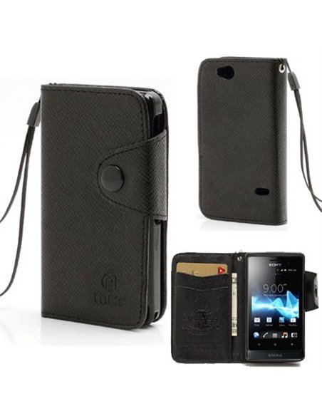 CUSTODIA BOOK ORIZZONTALE PELLE per SONY ST27I XPERIA GO CON INTERNO IN TPU SILICONE, STAND E TASCHE PORTA CARTE COLORE NERO