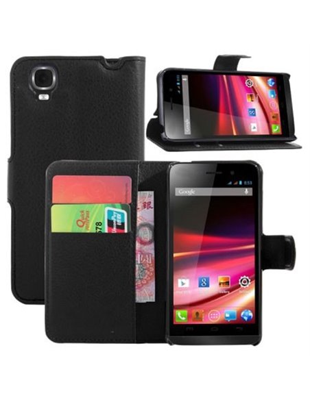 CUSTODIA FLIP ORIZZONTALE PELLE per WIKO FIZZ CON STAND, TASCHE PORTA CARTE E CHIUSURA MAGNETICA COLORE NERO