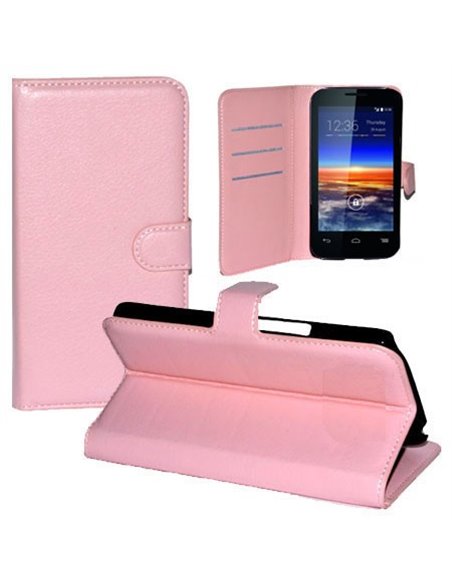 CUSTODIA FLIP ORIZZONTALE PELLE per VODAFONE SMART 4 CON STAND, PORTA CARTE E CHIUSURA MAGNETICA COLORE ROSA