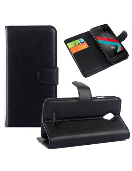 CUSTODIA FLIP ORIZZONTALE PELLE per VODAFONE SMART 4 CON STAND, PORTA CARTE E CHIUSURA MAGNETICA COLORE NERO