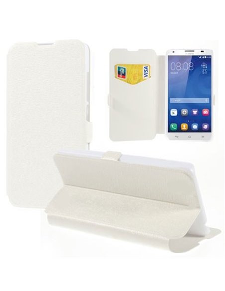 CUSTODIA FLIP ORIZZONTALE PELLE per HUAWEI HONOR 3X, G750 CON STAND, TASCHE PORTA CARTE E CHIUSURA MAGNETICA COLORE BIANCO