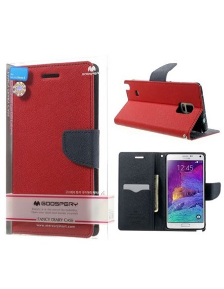 CUSTODIA FLIP ORIZZONTALE per SAMSUNG GALAXY NOTE 4 CON INTERNO IN TPU E STAND COLORE ROSSO FANCY DIARY BLISTER MERCURY