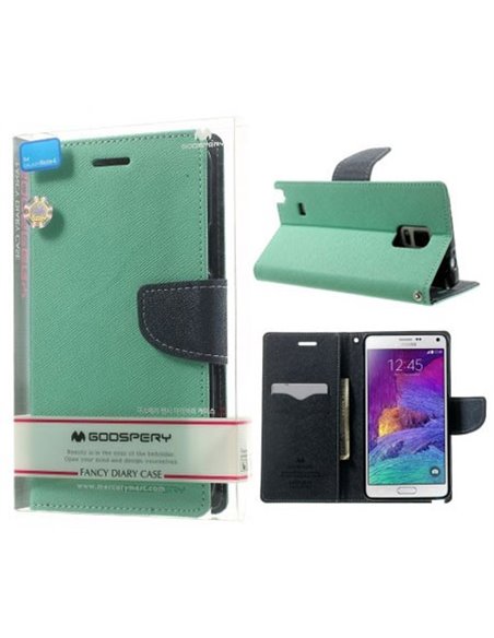 CUSTODIA FLIP ORIZZONTALE per SAMSUNG GALAXY NOTE 4 CON INTERNO IN TPU E STAND VERDE ACQUA FANCY DIARY BLISTER MERCURY