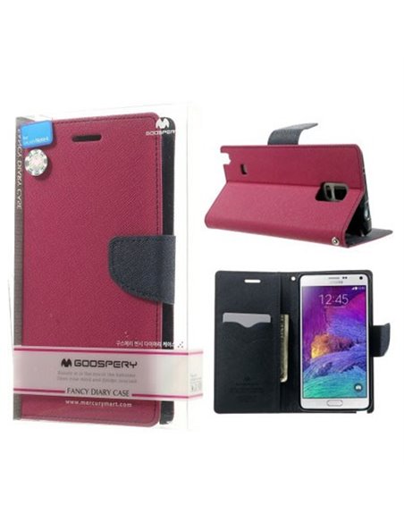 CUSTODIA FLIP ORIZZONTALE per SAMSUNG GALAXY NOTE 4 CON INTERNO IN TPU E STAND COLORE FUCSIA FANCY DIARY BLISTER MERCURY