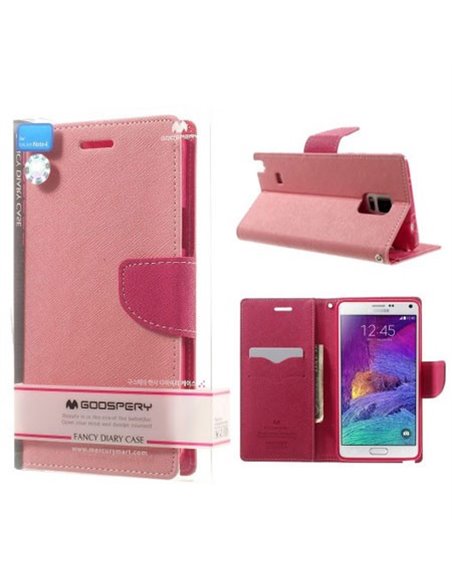 CUSTODIA FLIP ORIZZONTALE per SAMSUNG GALAXY NOTE 4 CON INTERNO IN TPU E STAND COLORE ROSA FANCY DIARY BLISTER MERCURY