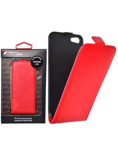 CUSTODIA FLIP VERTICALE SLIM PELLE per APPLE IPHONE 5, IPHONE 5s COLORE ROSSO ALTA QUALITA' MOCCA BLISTER