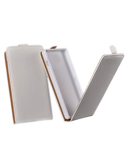 CUSTODIA FLIP VERTICALE SLIM PELLE per HUAWEI ASCEND G6 CON INTERNO IN TPU SILICONE COLORE BIANCO