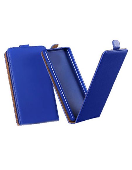 CUSTODIA FLIP VERTICALE SLIM SIMILPELLE per LG L FINO, D290N, D295 CON INTERNO IN TPU SILICONE COLORE BLU