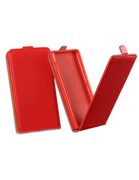 CUSTODIA FLIP VERTICALE SLIM PELLE per NOKIA LUMIA 530 CON INTERNO IN TPU SILICONE COLORE ROSSO