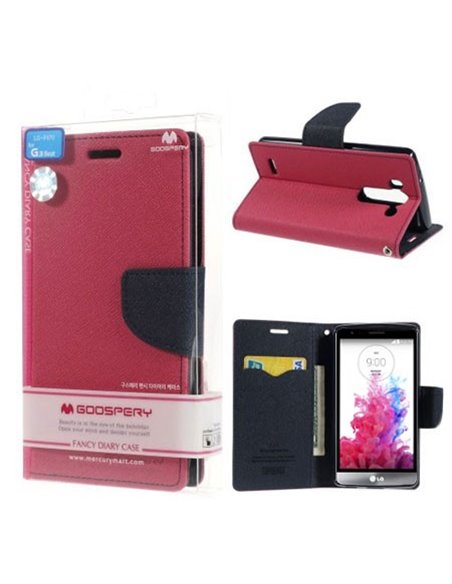 CUSTODIA FLIP ORIZZONTALE per LG G3s D722, G3s DUAL D728 CON INTERNO IN TPU, STAND E PORTA CARTE FUCSIA FANCY DIARY BLISTER MERC