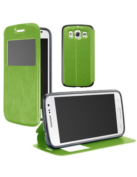 CUSTODIA FLIP ORIZZONTALE PELLE per SAMSUNG G357 GALAXY ACE 4 CON STAND, FINESTRA ID ED INTERNO IN TPU SILICONE COLORE VERDE