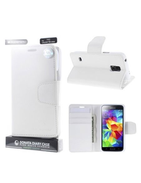 CUSTODIA FLIP ORIZZONTALE PELLE per SAMSUNG G800 GALAXY S5 MINI CON INTERNO IN TPU E STAND BIANCO SONATA MERCURY BLISTER