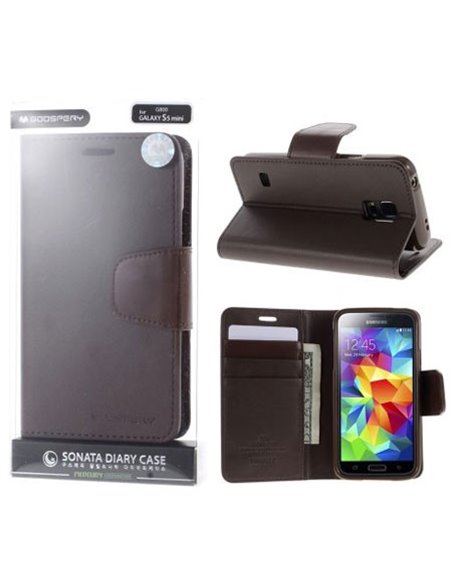 CUSTODIA FLIP ORIZZONTALE PELLE per SAMSUNG G800 GALAXY S5 MINI CON INTERNO IN TPU E STAND MARRONE SONATA MERCURY BLISTER