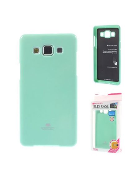 CUSTODIA GEL TPU SILICONE per SAMSUNG SM-A500 GALAXY A5 (NO VERSIONE 2016) VERDE ACQUA LUCIDO CON GLITTER ALTA QUALITA'