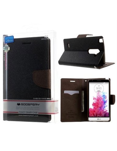 CUSTODIA FLIP ORIZZONTALE per LG G3 STYLUS D690 CON INTERNO IN TPU E STAND COLORE NERO E MARRONE FANCY DIARY BLISTER MERCURY