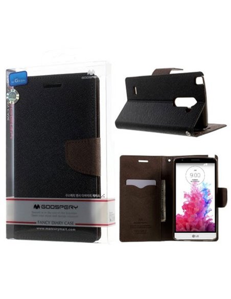 CUSTODIA FLIP ORIZZONTALE per LG G3 STYLUS D690 CON INTERNO IN TPU E STAND COLORE NERO E MARRONE FANCY DIARY BLISTER MERCURY