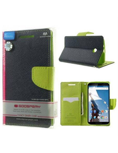 CUSTODIA FLIP ORIZZONTALE per MOTOROLA NEXUS 6 CON INTERNO IN TPU E STAND COLORE BLU FANCY DIARY BLISTER MERCURY