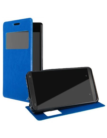 CUSTODIA FLIP ORIZZONTALE PELLE per HTC DESIRE 616 CON STAND, FINESTRA ID ED INTERNO IN TPU SILICONE COLORE BLU