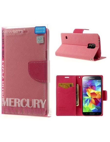 CUSTODIA FLIP ORIZZONTALE per SAMSUNG G900 GALAXY S5, GALAXY S5 NEO CON INTERNO IN TPU E STAND ROSA FANCY DIARY BLISTER MERCURY