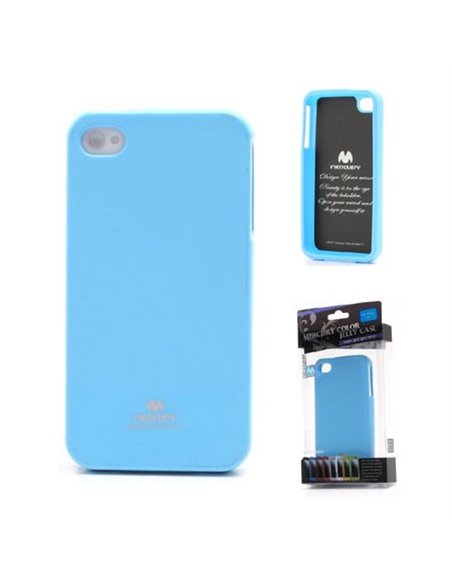 CUSTODIA GEL TPU SILICONE per APPLE IPHONE 4, 4s COLORE AZZURRO LUCIDO CON GLITTER ALTA QUALITA' MERCURY BLISTER