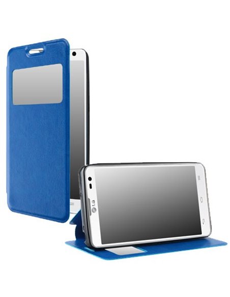 CUSTODIA FLIP ORIZZONTALE SIMILPELLE per LG L FINO, D290N, D295 CON STAND, FINESTRA ID ED INTERNO IN TPU SILICONE COLORE BLU