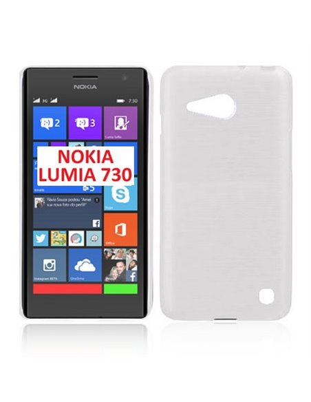 CUSTODIA TPU SILICONE per NOKIA LUMIA 730 DUAL SIM, LUMIA 735 COLORE BIANCO EFFETTO METALLICO