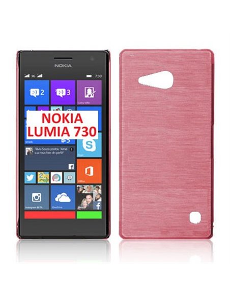 CUSTODIA TPU SILICONE per NOKIA LUMIA 730 DUAL SIM, LUMIA 735 COLORE ROSA EFFETTO METALLICO