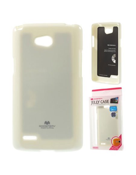 CUSTODIA GEL TPU SILICONE per LG L80 DUAL, D380 COLORE BIANCO LUCIDO CON GLITTER ALTA QUALITA' MERCURY BLISTER