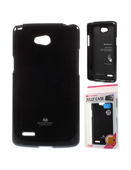 CUSTODIA GEL TPU SILICONE per LG L80 DUAL, D380 COLORE NERO LUCIDO CON GLITTER ALTA QUALITA' MERCURY BLISTER