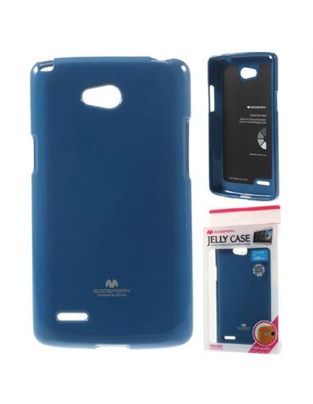 CUSTODIA GEL TPU SILICONE per LG L80 DUAL, D380 COLORE BLU LUCIDO CON GLITTER ALTA QUALITA' MERCURY BLISTER