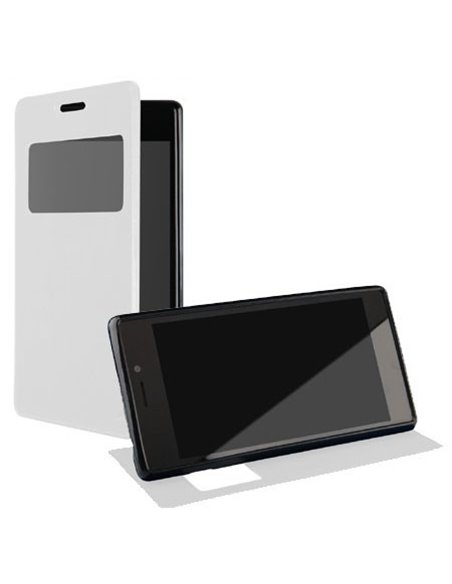 CUSTODIA FLIP ORIZZONTALE PELLE per SONY XPERIA C3, XPERIA C3 DUAL SIM, CON STAND E FINESTRA ID ED INTERNO IN TPU COLORE BIANCO