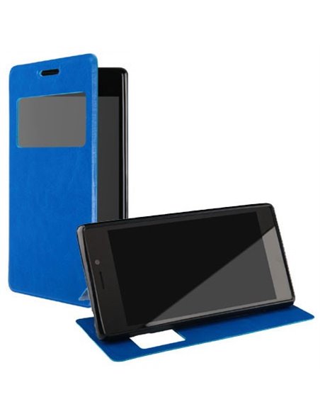 CUSTODIA FLIP ORIZZONTALE PELLE per SONY XPERIA C3, XPERIA C3 DUAL SIM, CON STAND E FINESTRA ID ED INTERNO IN TPU COLORE BLU