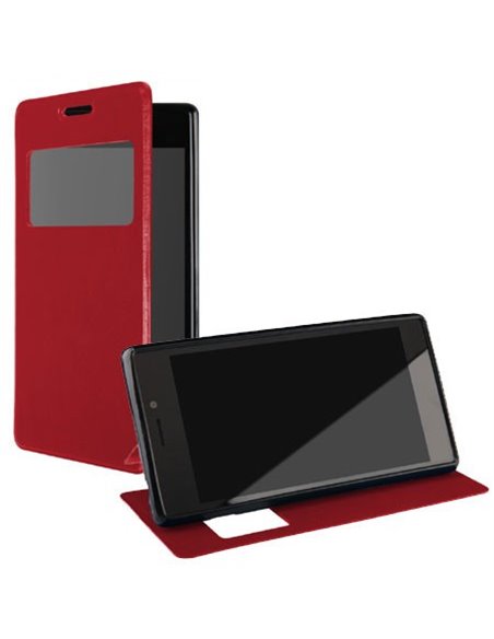 CUSTODIA FLIP ORIZZONTALE PELLE per SONY XPERIA C3, XPERIA C3 DUAL SIM, CON STAND E FINESTRA ID ED INTERNO IN TPU COLORE ROSSO