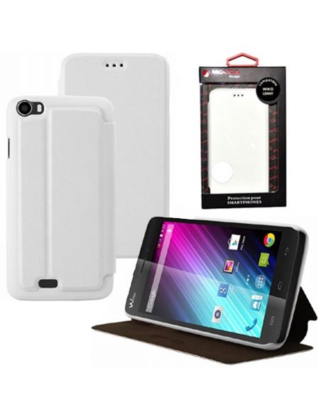 CUSTODIA FLIP ORIZZONTALE PELLE per WIKO LENNY CON STAND COLORE BIANCO ALTA QUALITA' MOCCA BLISTER