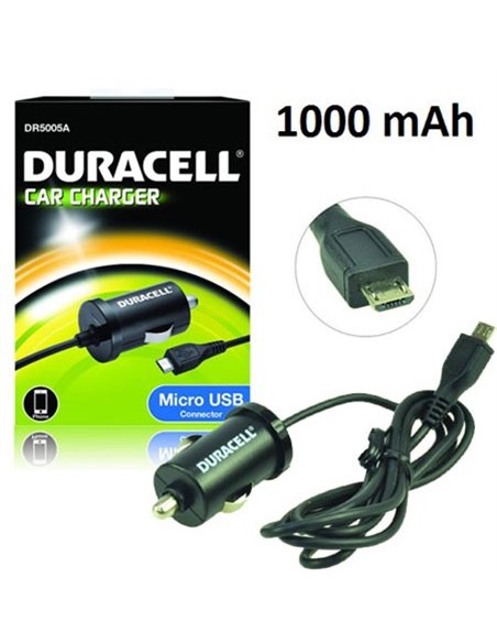 CARICATORE AUTO 1000mAh CON CONNETTORE MICRO USB COLORE NERO DURACELL DR5005A BLISTER