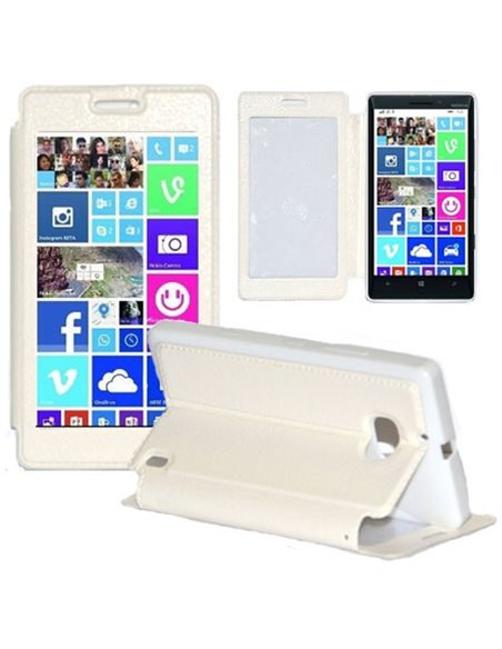 CUSTODIA FLIP ORIZZONTALE PELLE per NOKIA LUMIA ICON 929, LUMIA 930 CON FINESTRA GRANDE, INTERNO IN TPU E STAND BIANCO